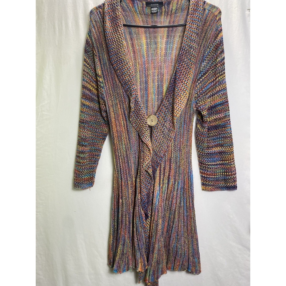 Boho Open Knit Kaktus Womens Duster Cardigan‎ Multicolor L Festival Y2K